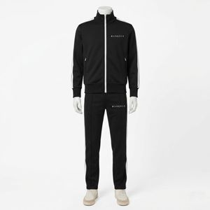 Wholesale Relaxed Fit Zipper Pal m Men's Tracksuit Fleece Zip up Wholesale Streetwear Side Stripe Jacket and Jogger Pants Set - Product Image 3