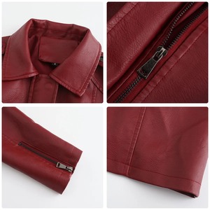 Abrigo de Cuero Auténtico Rojo, Chaqueta de Cuero Larga con Cordones en la Cintura, Chaqueta de Solapa para Mujer, Abrigo de Moda Femenino de Un Solo Pecho - Product Image 4