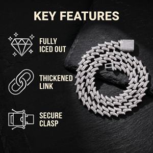 Collier chaîne en bambou avec diamant de laboratoire en métal, plaqué or rose/argent/or, bijou tendance pour homme - Product Image 4