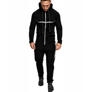 Men's Winter Printed Black <b>Fleece</b> Tracksuit Zip-Up Hoodie Jogger Pants Set for <b>Running</b> Gym Casual Wear - Product Image 1