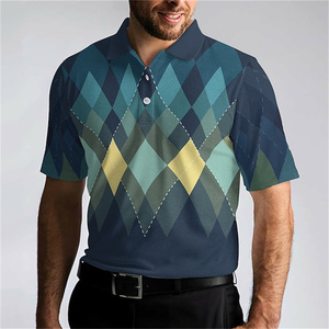 Polo à manches courtes pour homme, motif Argyle, coupe classique, décontracté, tricoté, respirant, polyester, imprimé numérique - Product Image 5