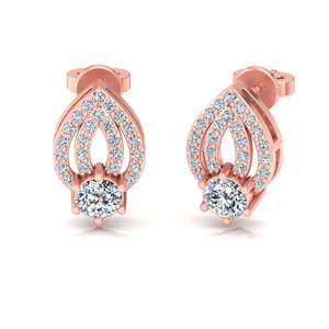 Pendientes de Oro Sólido de 10K, 14K y 18K con Diamantes Cultivados en Laboratorio de Corte Redondo para Mujer, Diseño de Diseñador, para Bodas, Fiestas y Regalos de Aniversario - Product Image 3