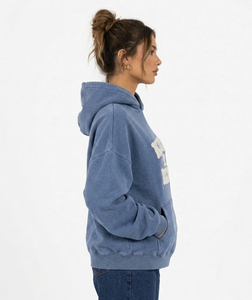 Sudadera con capucha de hombros caídos para mujer, estilo vintage lavado, de manga larga, forro polar de invierno, bordada, tipo jersey - Product Image 3
