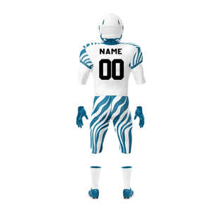 Uniforme de Fútbol Americano Personalizado, Blanco con Rayas Azules, Sublimado, Transpirable, de Manga Corta, Ropa Deportiva para Hombre - Product Image 1