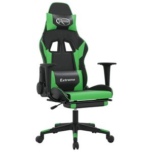 Silla de Juego de Piel Sintética Negra y Verde con Madera Contrachapada Metálica y Espuma - Asiento Duradero y Cómodo para Gamers - Product Image 2