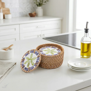 Hot Selling New Arrival Colorful Mother Of Pearl & Rattan Tea Coaster For <b>Table</b> <b>Protector</b> Mats & Pads - Product Image 5