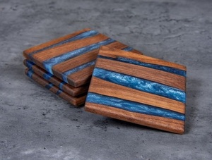 Best Selling Modern Wooden Resin <b>Coasters</b> Rectangle Non Slip Eco Friendly <b>Heat</b> Resistant Durable Reusable Table Mats Pads - Product Image 1