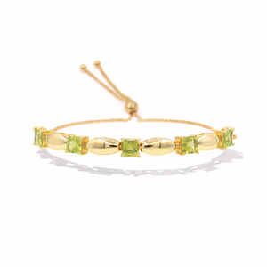 925 <b>Sterling</b> <b>Silver</b> Square Cut Peridot Five Stone <b>Charm</b> and Chain Link <b>Bracelet</b> 1 Micron Gold and Rhodium Plated - Product Image 1