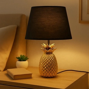 Tropical <b>Pineapple</b> Metal Table Lamp with Black Fabric Shade Gold Finish Textured Base Decorative Accent <b>Lighting</b> - Product Image 3