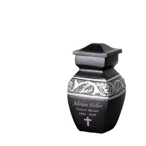 Attractive Design Keepsake Cremation <b>Urns</b> <b>for</b> <b>Human</b> <b>Ashes</b> with Black Matte Finish Keepsake <b>Small</b> <b>Urns</b> with Hand Floral Engraving - Product Image 1