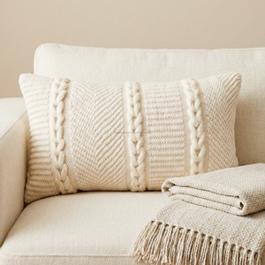 Beige Multi Front Fringe Boho Pillow <b>Cover</b> Lumbar 30x50 Handloom Natural Handbraided Boho Cushion <b>Cover</b> - Product Image 6