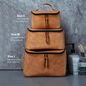 Premium Leather Toiletry Bag Men Cosmetic Organizer Travel Grooming Waterproof Storage <b>Case</b> LTB-0123 - Product Image 5