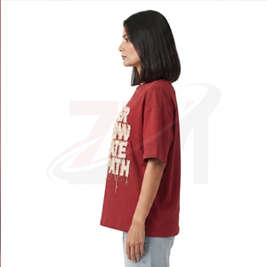 Camiseta de Algodón Premium para Mujer, Personalizada con Bordado, Talla Grande, Corte Holgado, Estilo Casual, Fabricante OEM ODM - Product Image 3