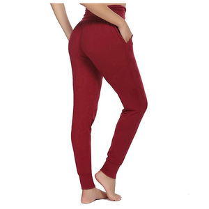 Pantalones de yoga estilo harem color granate para mujer, cómodos, con bolsillos prácticos, cintura alta, para hacer ejercicio, de corte holgado, para el gimnasio. - Product Image 3