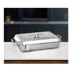 Plat à fondue en acier inoxydable argenté de qualité supérieure avec couvercle, plat rond décoratif parfait pour la maison, la cuisine et l'hôtel - Product Image 2