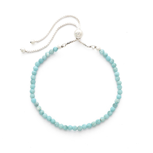 Pulsera Minimalista de Plata de Ley 925 con Cuentas y Piedras Naturales de Larimar para Uso Diario, Joyería Unisex - Product Image 1
