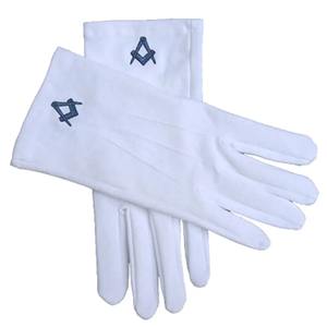 Gants de Franc-Maçon Blancs 100% Coton avec Logo G Brodé et Compas Carré, Fabrication Professionnelle, Fourniture OEM pour le Sport - Product Image 4