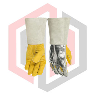 Guantes de Trabajo de Cuero con Textura Lisa Resistentes al Calor y al Desgarro, Reforzados con Aluminio, Color Amarillo Palma, para Soldadura - Product Image 5