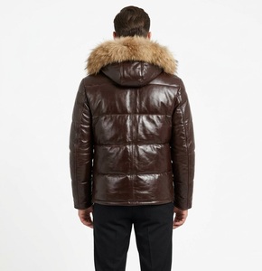 Blouson aviateur décontracté pour homme en cuir de mouton véritable avec col en fourrure de renard, respirant, écologique, style motard, idéal pour l'hiver - Product Image 6