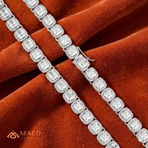 สร้อยคอเทนนิสทรง Asscher Cut ประดับโมอิสซาไนต์ ชุบทองคำขาว 925 เงินแท้ สไตล์ฮิปฮอป แฟชั่นเครื่องประดับสำหรับผู้หญิงและผู้ชาย ของขวัญสุดหรู - Product Image 2