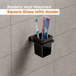 <b>Wall</b> <b>Mounted</b> Square Melamine <b>Toothbrush</b> <b>Holder</b> Refillable Tumbler Cup Water Resistant Anti-Bacterial Modern Minimalist Bathroom - Product Image 3