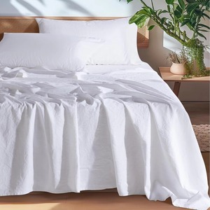Parure de lit 4 pièces en lin 100% doux, style hôtelier, avec taies d'oreiller et drap-housse – Nouveauté très demandée - Product Image 3