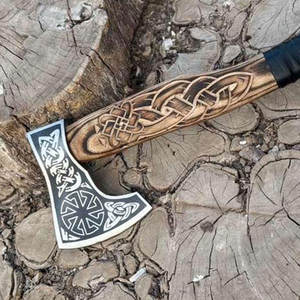 ขวานไวกิ้งเกรดอุตสาหกรรมแบบดั้งเดิม แรงบันดาลใจจากวัฒนธรรมนอร์ส พร้อมใบมีดเหล็กกล้าคาร์บอนและด้ามไม้ทำมือ - Product Image 6