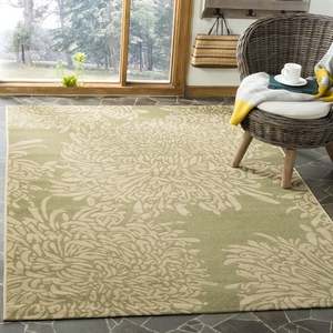 Alfombra Moderna de Lana/Algodón Tejida a Mano con Diseño Floral, Rectangular, Verde Beige, Tejido Plano, Antideslizante, Ecológica, para Oración, Barra de Ejercicios - Product Image 1