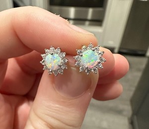 Handmade 18K Gold 925 Silver 6mm Round Natural Ethiopian <b>Opal</b> Prong Set Zircon Designer <b>Stud</b> <b>Earrings</b> Fine Jewelry for Women - Product Image 2