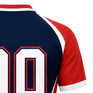 Customized Red Navy Blue White Sublimated Volleyball Jersey Short Sleeve Sports Apparel Team Match Game Shirt Tournament Wear - Product Image 4
