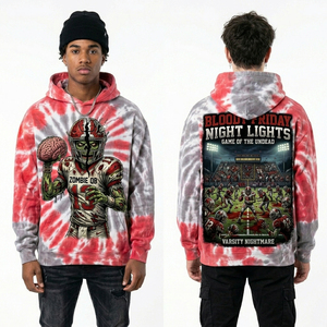 Sweat-shirt à capuche en molleton épais pour homme, motif graphique Football Américain Quarterback Zombie Undead, style universitaire, tie-dye rouge et blanc - Product Image 1
