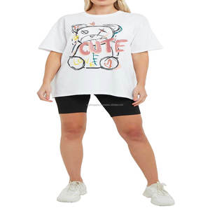 ออกแบบกราฟิกใหม่โลโก้ที่กําหนดเองฤดูใบไม้ผลิฤดูร้อนธรรมดา O คอ Loungewear เสื้อผ้าผู้หญิง 2 ชิ้นชุดกางเกงขาสั้น Biker กางเกงขาสั้นชุด - Product Image 1