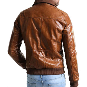 Blouson d'hiver réversible pour homme en cuir marron et doublure en viscose, fermeture éclair, col et poignets en tricot côtelé. - Product Image 3