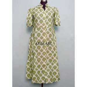 Vestido Midi de Algodón Ecológico con Estampado Floral para Mujer, Cuello en V, Manga Corta, Decoración con Botones, Silueta en A, Lavable - Product Image 3