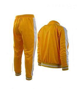 ชุดวอร์มสีเหลืองแบบ unisex เสื้อแจ็คเก็ตซิปเต็มตัวพร้อมกระเป๋าข้างและกางเกงรัดเชือก สไตล์ชุดกีฬา สีพื้น ทรงปกติ - Product Image 3