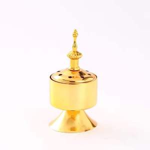 Traditional Handmade Mango Wood <b>Bakhoor</b> Burner Brass Inlay Floral Detail Hourglass <b>Oud</b> Incense Censer Charcoal Holder Incense - Product Image 2