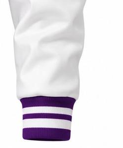 <b>Men's</b> <b>Purple</b> White Varsity Jacket Print Stand Collar Logo Front Button Closure Casual Style Regular Fit Autumn Wear - Product Image 5