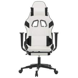 Silla de Juego de Piel Sintética Blanca y Negra con Base de Madera Contrachapada y Espuma Metálica - Asiento Duradero y Cómodo para Gamers - Product Image 3