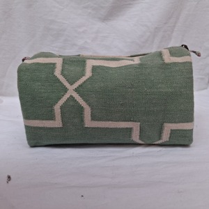 Women's Handmade Geometric Pattern Cotton Dhurries Makeup Toiletry <b>Bag</b> Zipper Closure Chains Decoration Eco-Friendly Travel - Product Image 1