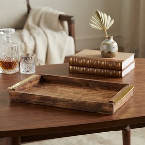 Bandeja de Servir de Madera Abstracta Moderna y Lujosa, con Asas de Metal, Forma Rectangular, Multifuncional, Apta para Lavavajillas, de Grado Alimenticio, Decoración de Cocina - Product Image 3