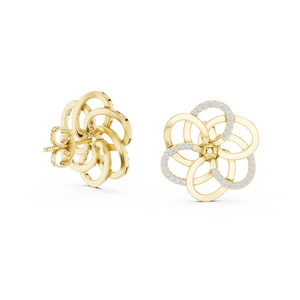 Juego de pendientes de diamantes cultivados en laboratorio con diseño floral entrelazado en oro amarillo de 18 quilates para mujer, para compromiso, boda, fiesta, regalo de San Valentín, uso diario - Product Image 2
