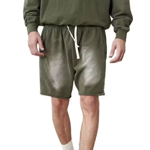 Pantalones Cortos Deportivos Unisex con Efecto Desgastado y Decolorado, con Cordones Largos, Estampado 3D Personalizado, 100% Algodón, Bordes Crudos, Lavado Ácido, para Verano - Product Image 2