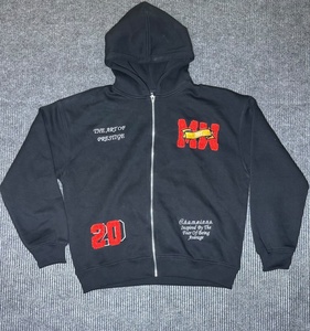Sweat-shirt à capuche zippé noir pour homme, 100% coton, hiver, avec patch brodé, veste à capuche décontractée, streetwear, ODM - Product Image 2