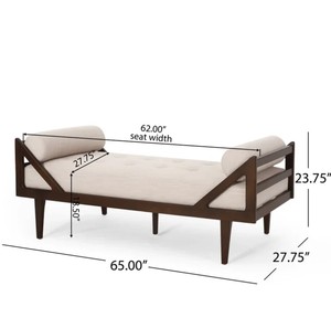 Chaise longue de style mid-century moderne avec revêtement en tissu capitonné et pieds coniques en teck pour salon, chambre et hôtel - Product Image 6