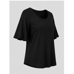 <b>Womens</b> <b>Black</b> Scoop Neck Bell Elbow Sleeve Relaxed Fit T <b>Shirt</b> WTS-0086 - Product Image 3