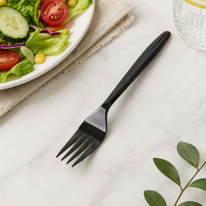 Fourchette en plastique noire jetable, couverts de fête, style simple, matériau PP, écologique, sans danger pour les aliments, recyclable - Product Image 1