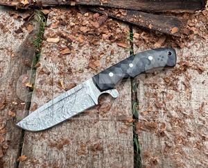 Cuchillo de Caza de Acero de Damasco Hecho a Mano Personalizado OEM, Cuchillo EDC de Hoja Fija para Camping y Actividades al Aire Libre con Funda de Cuero, Regalo - Product Image 3