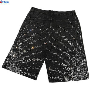 Pantalones Cortos Vaqueros Oversize Estilo Urbano Vintage para Hombre, con Logotipo Personalizado y Diseño de Pedrería, Pantalones Cortos de Mezclilla Holgados para Hombre - Product Image 2