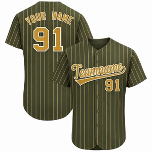 Camiseta de Béisbol Verde Oliva Personalizada al por Mayor con Rayas Doradas, Nombre y Número del Equipo Personalizados, Estilo Vintage Táctico para Hombre, con Botones - Product Image 1
