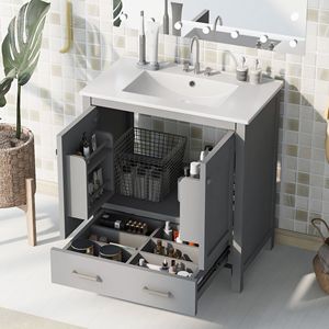"Modern 30" Bathroom Vanity with Single Undermount Sink & 2-Door Storage Cabinet Soft-Closing Drawers" - Product Image 1